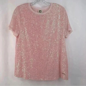 NWT Anne Klein Women's Contemporary Petite Sequined T-Shirt Cherry Blossom Sz S
